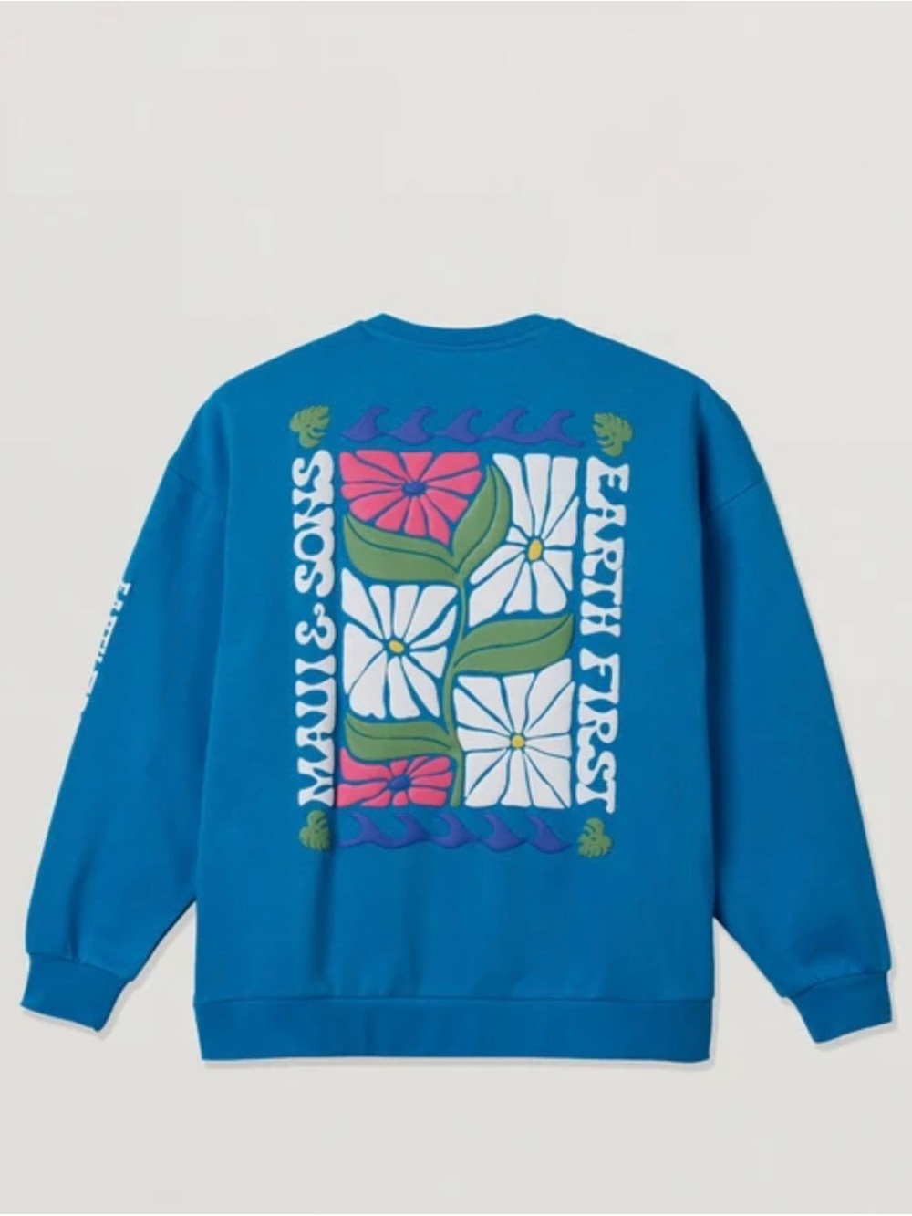 Maui and Sons Blue Floral Graphic Crew Sweatshirt